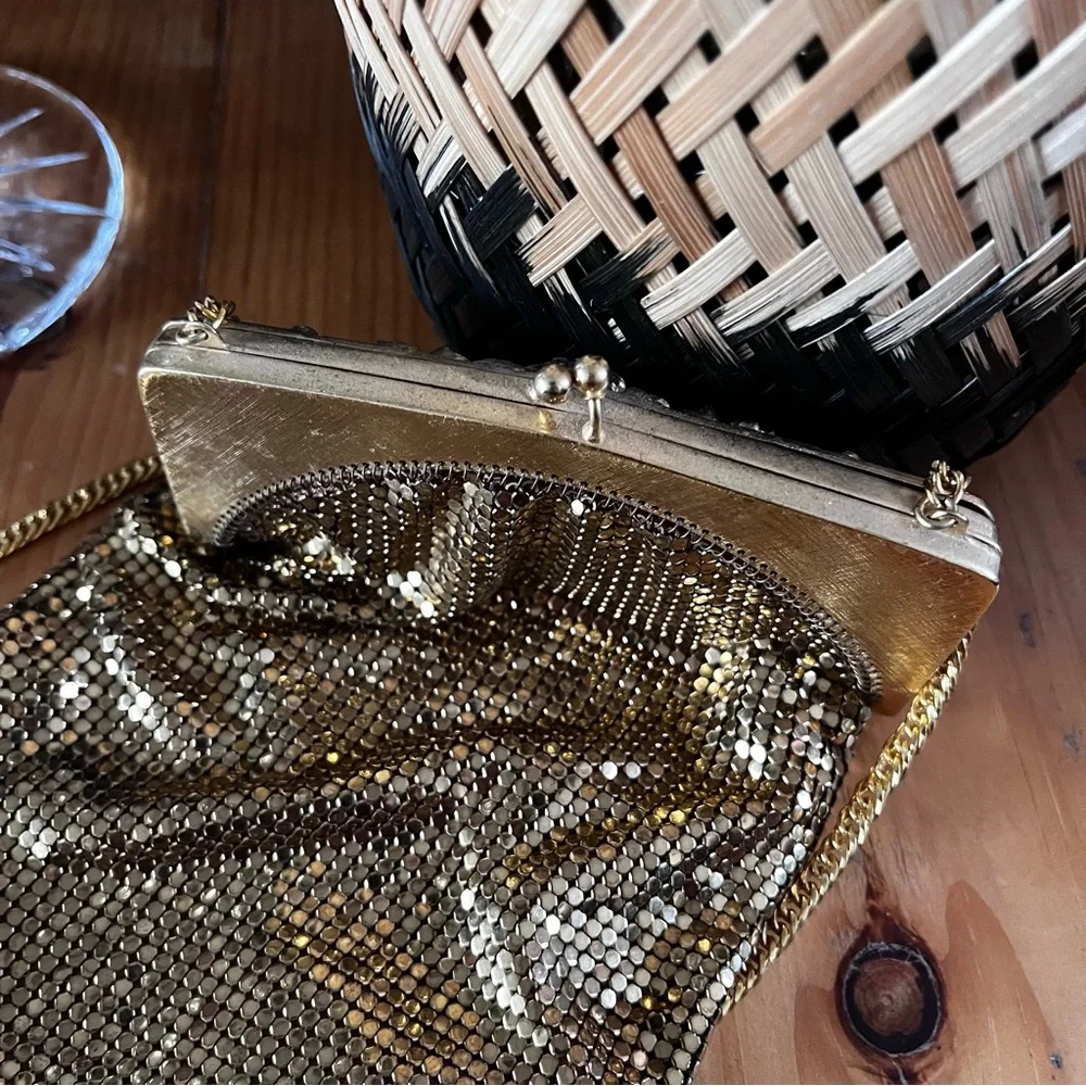 Vintage Whiting and Davis Face Flower Mesh Gold Purse Shoulder Bag Rare Chain - Picture 5 of 16